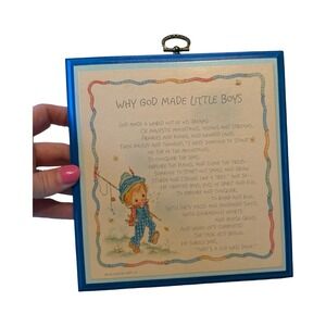 Vintage 1978 Hallmark Why God Made Little Boys Wood Wall Plaque Blue Nursery Art